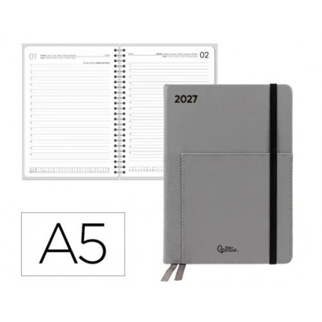 AGENDA OFICINA LIDERPAPEL 2027 ENCUADERNADA ELASTIC POCKET COLLECTION DIA PAGINA A5 BILINGUE 70G PAP