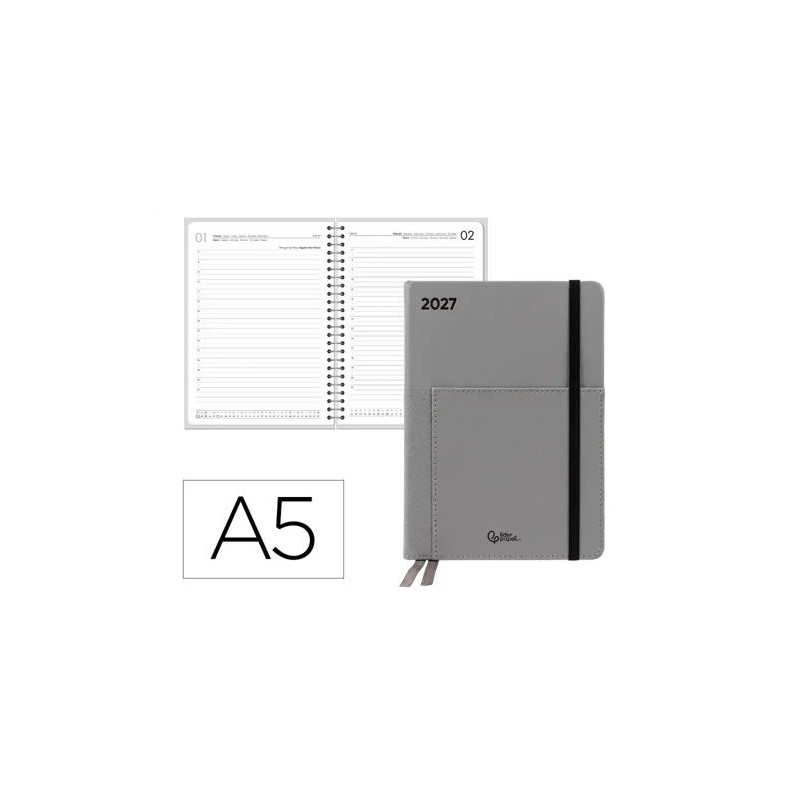 AGENDA OFICINA LIDERPAPEL 2027 ENCUADERNADA ELASTIC POCKET COLLECTION DIA PAGINA A5 BILINGUE 70G PAP