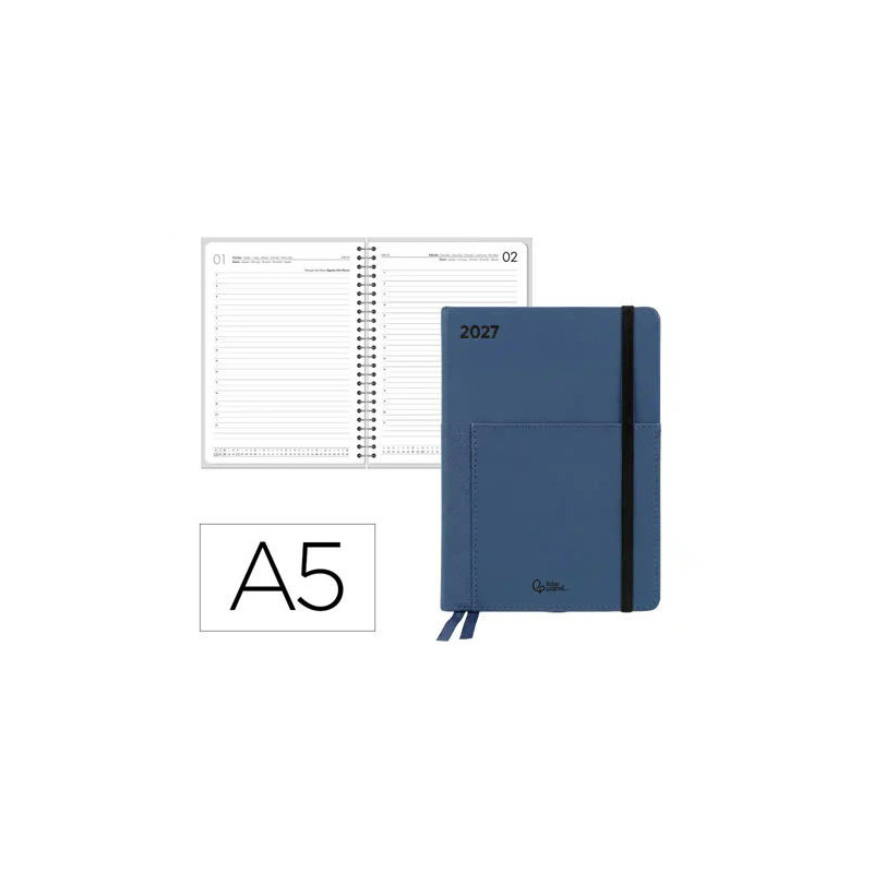 AGENDA OFICINA LIDERPAPEL 2027 ENCUADERNADA ELASTIC POCKET COLLECTION DIA PAGINA A5 BILINGUE 70G PAP
