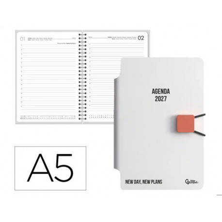 AGENDA OFICINA LIDERPAPEL 2027 ENCUADERNADA ELASTIC CLOSURE PEN DIA PAGINA A5 BILINGUE 70G PAPEL FSC
