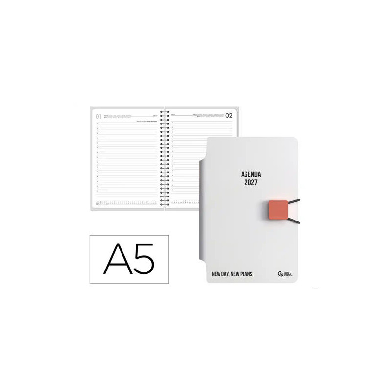 AGENDA OFICINA LIDERPAPEL 2027 ENCUADERNADA ELASTIC CLOSURE PEN DIA PAGINA A5 BILINGUE 70G PAPEL FSC
