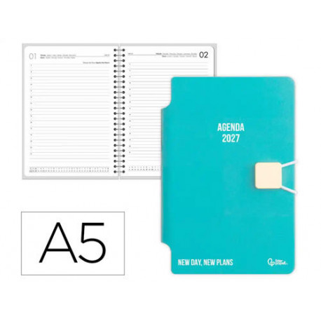 AGENDA OFICINA LIDERPAPEL 2027 ENCUADERNADA ELASTIC CLOSURE PEN DIA PAGINA A5 BILINGUE 70G PAPEL FSC