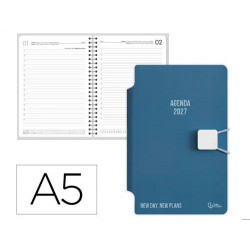 AGENDA OFICINA LIDERPAPEL 2027 ENCUADERNADA ELASTIC CLOSURE PEN DIA PAGINA A5 BILINGUE 70G PAPEL FSC