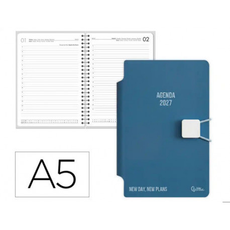 AGENDA OFICINA LIDERPAPEL 2027 ENCUADERNADA ELASTIC CLOSURE PEN DIA PAGINA A5 BILINGUE 70G PAPEL FSC