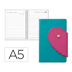 AGENDA OFICINA LIDERPAPEL 2027 ENCUADERNADA HEART CLOSURE DIA PAGINA A5 BILINGUE 70G PAPEL FSC DESIG
