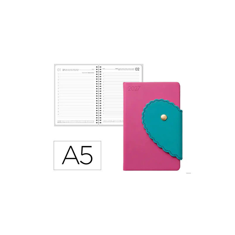 AGENDA OFICINA LIDERPAPEL 2027 ENCUADERNADA HEART CLOSURE DIA PAGINA A5 BILINGUE 70G PAPEL FSC DESIG