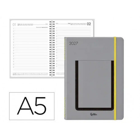AGENDA OFICINA LIDERPAPEL 2027 ENCUADERNADA POCKET COVER DIA PAGINA A5 BILINGUE 70G PAPEL FSC DESIGN