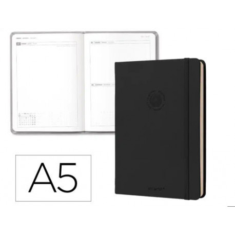 AGENDA OFICINA LIDERPAPEL 2027 ENCUADERNADA SOLID COLORS DIA PAGINA A5 BILINGUE 70G PAPEL FSC BLACK
