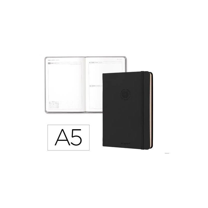 AGENDA OFICINA LIDERPAPEL 2027 ENCUADERNADA SOLID COLORS DIA PAGINA A5 BILINGUE 70G PAPEL FSC BLACK
