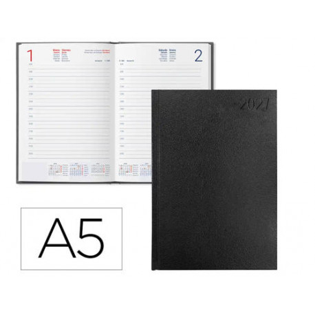 AGENDA OFICINA LIDERPAPEL 2027 ENCUADERNADA CORFU DIA PAGINA A5 BILINGUE 60G PAPEL FSC BLACK