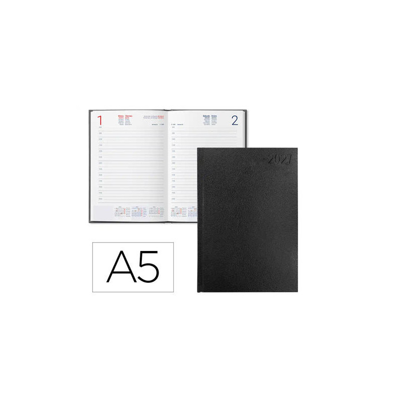 AGENDA OFICINA LIDERPAPEL 2027 ENCUADERNADA CORFU DIA PAGINA A5 BILINGUE 60G PAPEL FSC BLACK