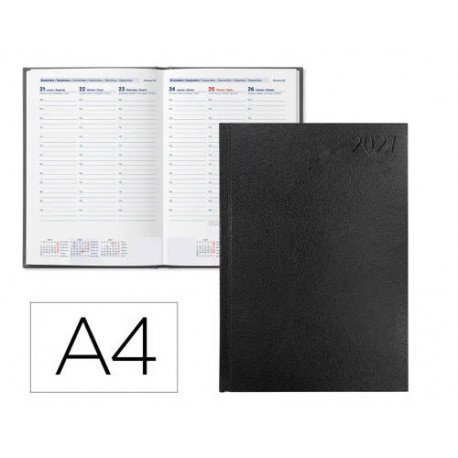 AGENDA OFICINA LIDERPAPEL 2027 ENCUADERNADA CORFU SEMANA VISTA A4 BILINGUE 60G PAPEL FSC BLACK