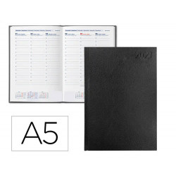 AGENDA OFICINA LIDERPAPEL 2027 ENCUADERNADA CORFU SEMANA VISTA A5 BILINGUE 60G PAPEL FSC BLACK
