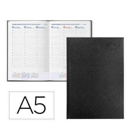 AGENDA OFICINA LIDERPAPEL 2027 ENCUADERNADA CORFU SEMANA VISTA A5 BILINGUE 60G PAPEL FSC BLACK