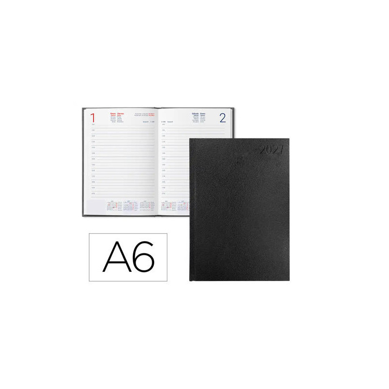 AGENDA OFICINA LIDERPAPEL 2027 ENCUADERNADA CORFU DIA PAGINA A6 BILINGUE 60G PAPEL FSC BLACK