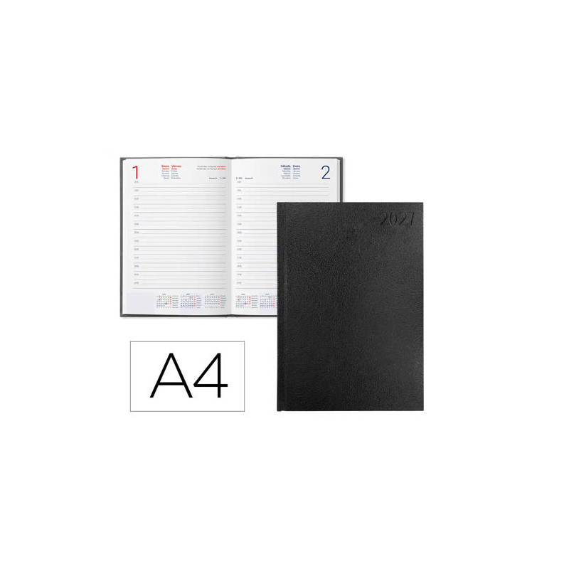 AGENDA OFICINA LIDERPAPEL 2027 ENCUADERNADA CORFU DIA PAGINA A4 BILINGUE 60G PAPEL FSC BLACK