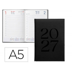 AGENDA OFICINA LIDERPAPEL 2027 ENCUADERNADA CRETA DIA PAGINA A5 BILINGUE 70G PAPEL FSC BLACK