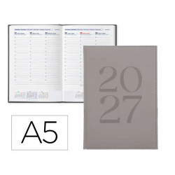 AGENDA OFICINA LIDERPAPEL 2027 ENCUADERNADA CRETA SEMANA VISTA A5 BILINGUE 70G PAPEL FSC GREY