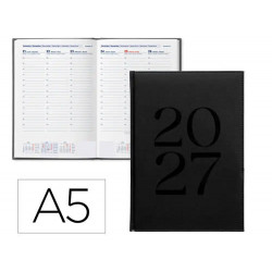 AGENDA OFICINA LIDERPAPEL 2027 ENCUADERNADA CRETA SEMANA VISTA A5 BILINGUE 70G PAPEL FSC BLACK