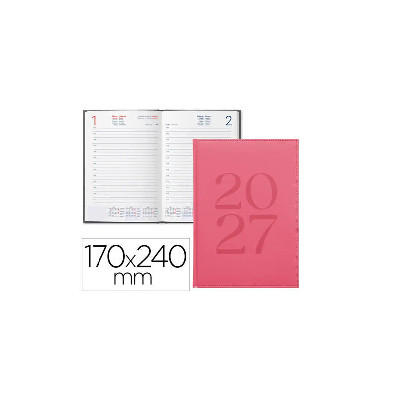 AGENDA OFICINA LIDERPAPEL 2027 ENCUADERNADA CRETA DIA PAGINA 170X240 MM BILINGUE 70G PAPEL FSC PINK