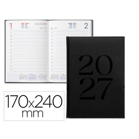 AGENDA OFICINA LIDERPAPEL 2027 ENCUADERNADA CRETA DIA PAGINA 170X240 MM BILINGUE 70G PAPEL FSC BLACK