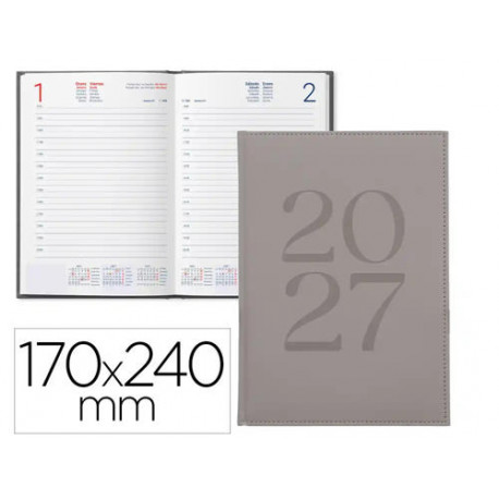 AGENDA OFICINA LIDERPAPEL 2027 ENCUADERNADA CRETA DIA PAGINA 170X240 MM BILINGUE 70G PAPEL FSC GREY