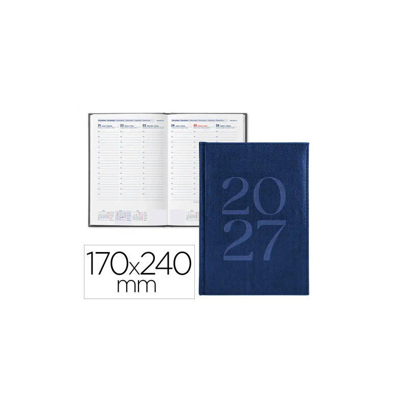 AGENDA OFICINA LIDERPAPEL 2027 ENCUADERNADA CRETA SEMANA VISTA 170X240 MM BILINGUE 70G PAPEL FSC BLU
