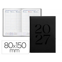 AGENDA OFICINA LIDERPAPEL 2027 ENCUADERNADA CRETA SEMANA VISTA 80X150 MM BILINGUE 70G PAPEL FSC BLAC