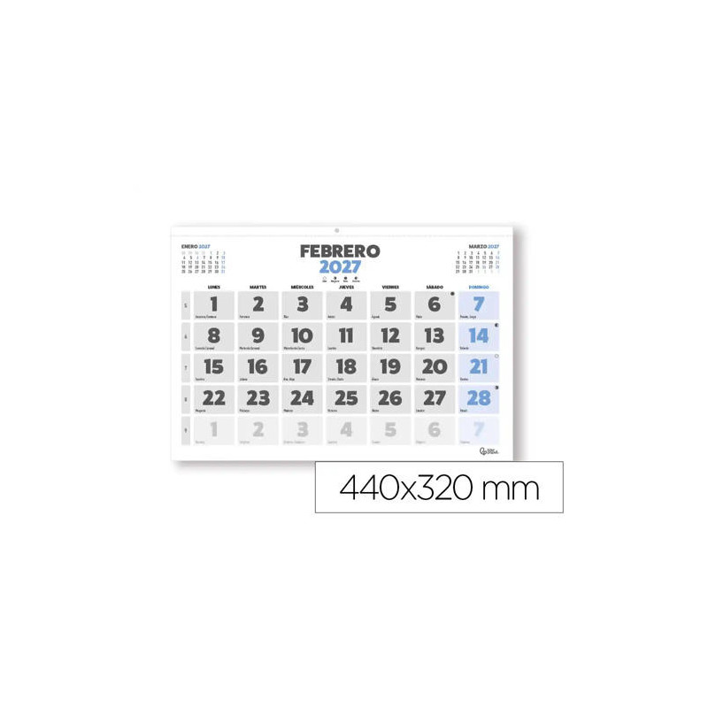 CALENDARIO ESPIRAL PARED LIDERPAPEL CLASICO 2027 NUMEROS GRANDES 440X320 MM PAPEL 128 G