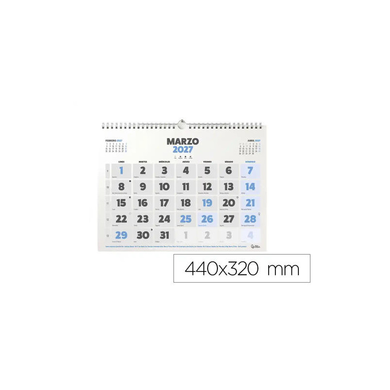CALENDARIO PARED LIDERPAPEL CLASICO 2027 ESPIRAL 440X320 MM PAPEL 128 G