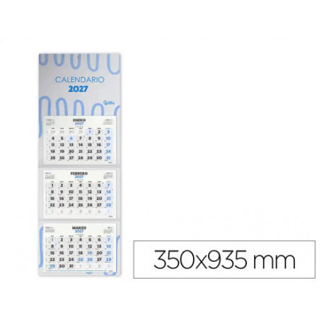 CALENDARIO PARED LIDERPAPEL 3 MESES VISTA 2027 PLEGABLE 200X300 MM PAPEL 105 G