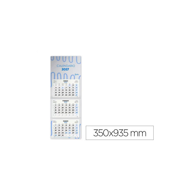CALENDARIO PARED LIDERPAPEL 3 MESES VISTA 2027 PLEGABLE 200X300 MM PAPEL 105 G
