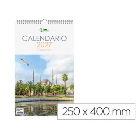 CALENDARIO ESPIRAL PARED LIDERPAPEL IMAGENES CIUDADES 2027 PARA ESCRIBIR 250X400 MM PAPEL 157 G