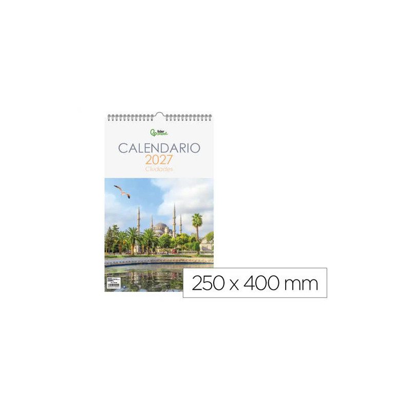 CALENDARIO ESPIRAL PARED LIDERPAPEL IMAGENES CIUDADES 2027 PARA ESCRIBIR 250X400 MM PAPEL 157 G