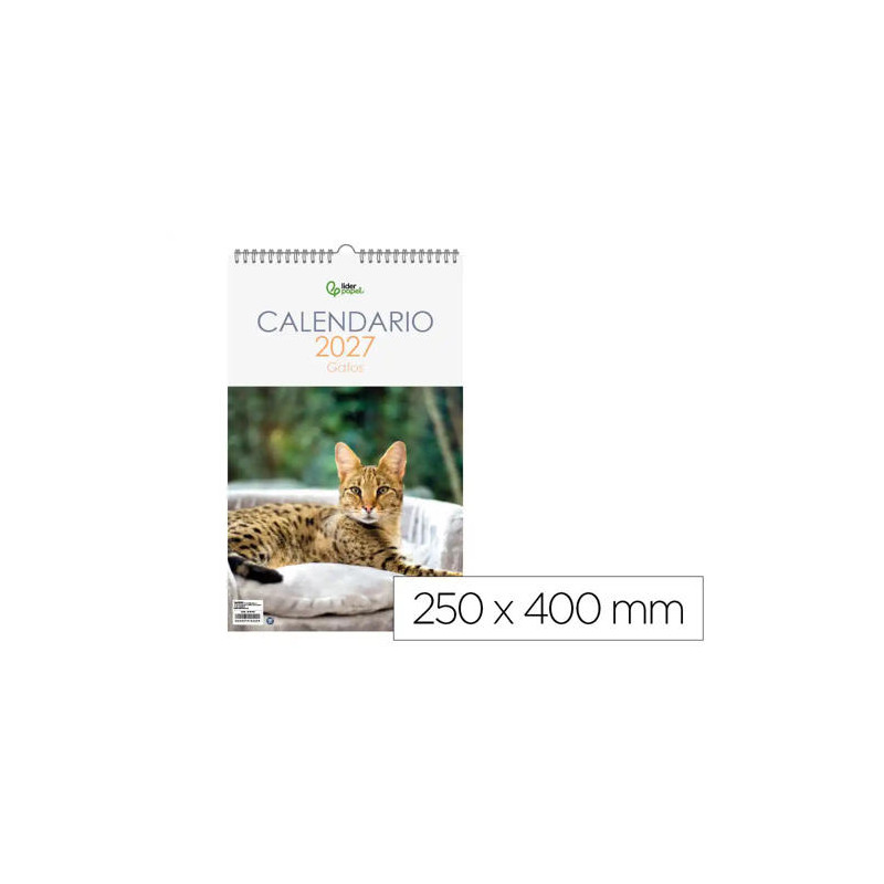 CALENDARIO ESPIRAL PARED LIDERPAPEL IMAGENES GATOS 2027 PARA ESCRIBIR 250X400 MM PAPEL 157 G