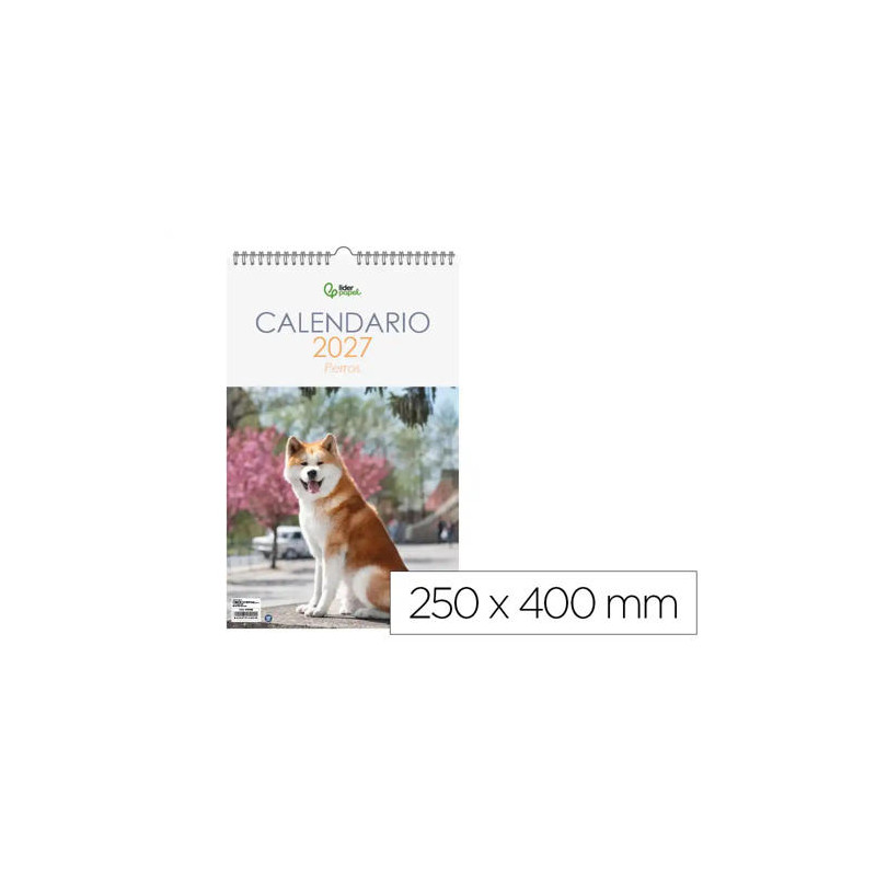 CALENDARIO ESPIRAL PARED LIDERPAPEL IMAGENES PERROS 2027 PARA ESCRIBIR 250X400 MM PAPEL 157 G
