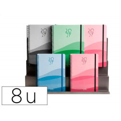 AGENDA OFICINA LIDERPAPEL 2027 ESPIRAL GAZI DIA PAGINA BILINGUE 70G PAPEL FSC SURTIDO DE 8 UNIDADES
