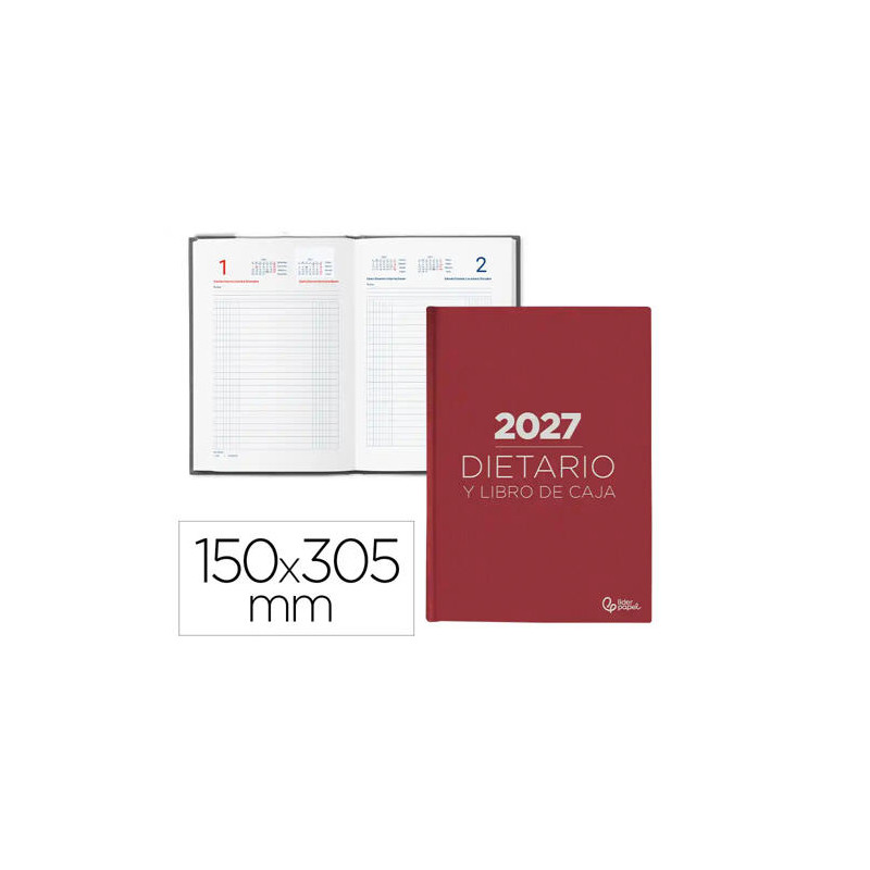 DIETARIO LIDERPAPEL 2027 DOS TERCIOS 150X305 MM DIA PAGINA BILINGUE COLOR ROJO PAPEL 70 G FSC