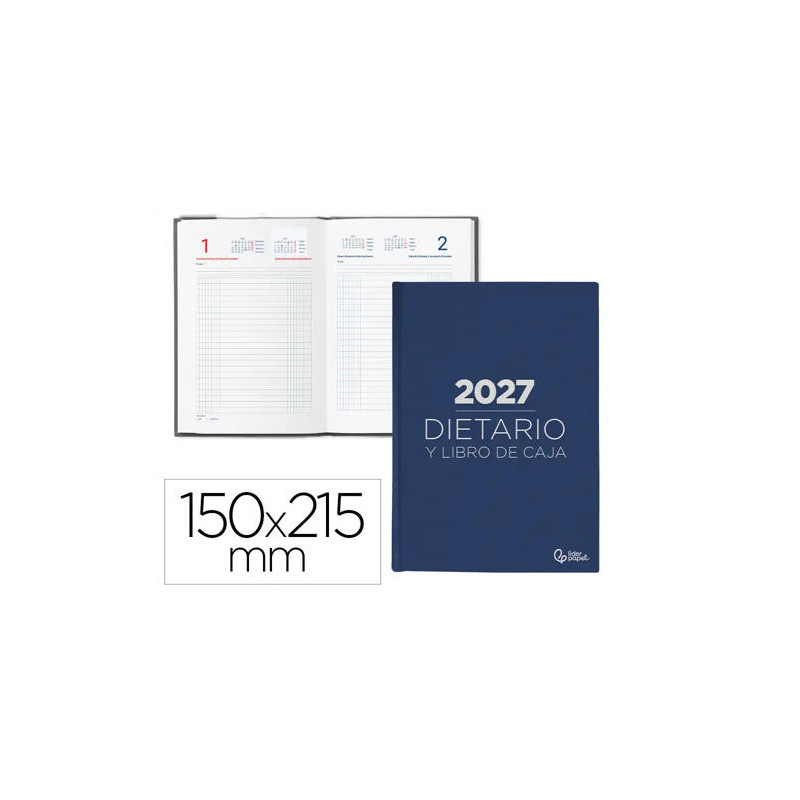 DIETARIO LIDERPAPEL 2027 CUARTO 150X215 MM DIA PAGINA BILINGUE COLOR AZUL PAPEL 70 G FSC
