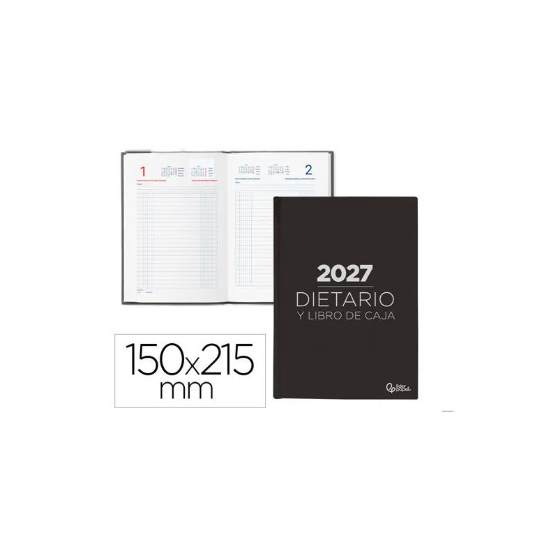 DIETARIO LIDERPAPEL 2027 CUARTO 150X215 MM DIA PAGINA BILINGUE COLOR NEGRO PAPEL 70 G FSC