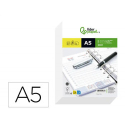 RECAMBIO AGENDA ANILLAS LIDERPAPEL 2027 DIN A5 148X205 MM DIA PAGINA BILINGUE 70 G PAPEL FSC
