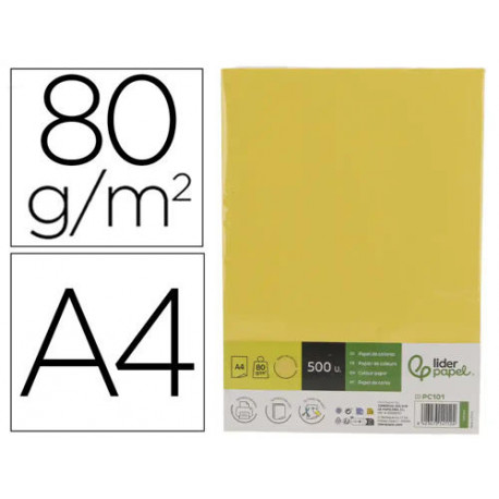 PAPEL COLOR LIDERPAPEL DIN A4 80 GR AMARILLO INTENSO PAQUETE DE 500 HOJAS