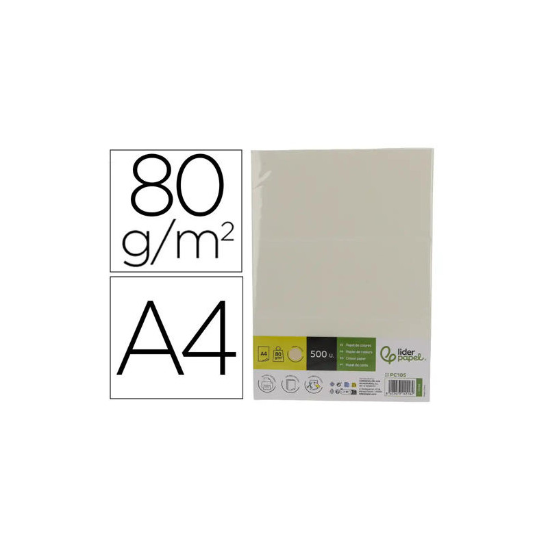 PAPEL COLOR LIDERPAPEL DIN A4 80 GR AMARILLO NEON PAQUETE DE 500 HOJAS