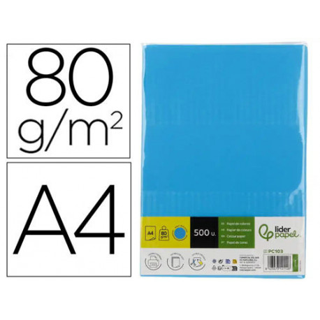 PAPEL COLOR LIDERPAPEL DIN A4 80 GR AZUL INTENSO PAQUETE DE 500 HOJAS