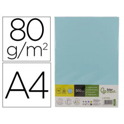 PAPEL COLOR LIDERPAPEL DIN A4 80 GR CELESTE PAQUETE DE 500 HOJAS