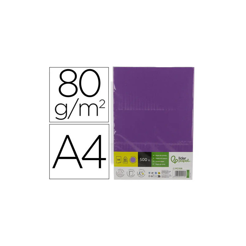 PAPEL COLOR LIDERPAPEL DIN A4 80 GR LILA INTENSO PAQUETE DE 500 HOJAS
