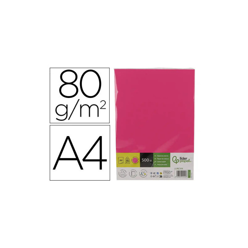 PAPEL COLOR LIDERPAPEL DIN A4 80 GR ROSA INTENSO PAQUETE DE 500 HOJAS