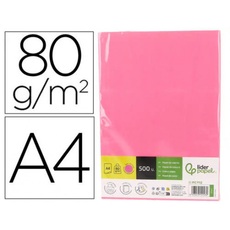 PAPEL COLOR LIDERPAPEL DIN A4 80 GR ROSA NEON PAQUETE DE 500 HOJAS
