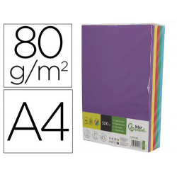 PAPEL COLOR LIDERPAPEL DIN A4 80 GR 5 COLORES SURTIDOS INTENSOS PAQUETE DE 500 HOJAS