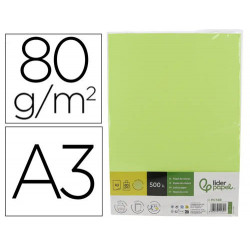 PAPEL COLOR LIDERPAPEL DIN A3 80 GR VERDE NEON PAQUETE DE 500 HOJAS